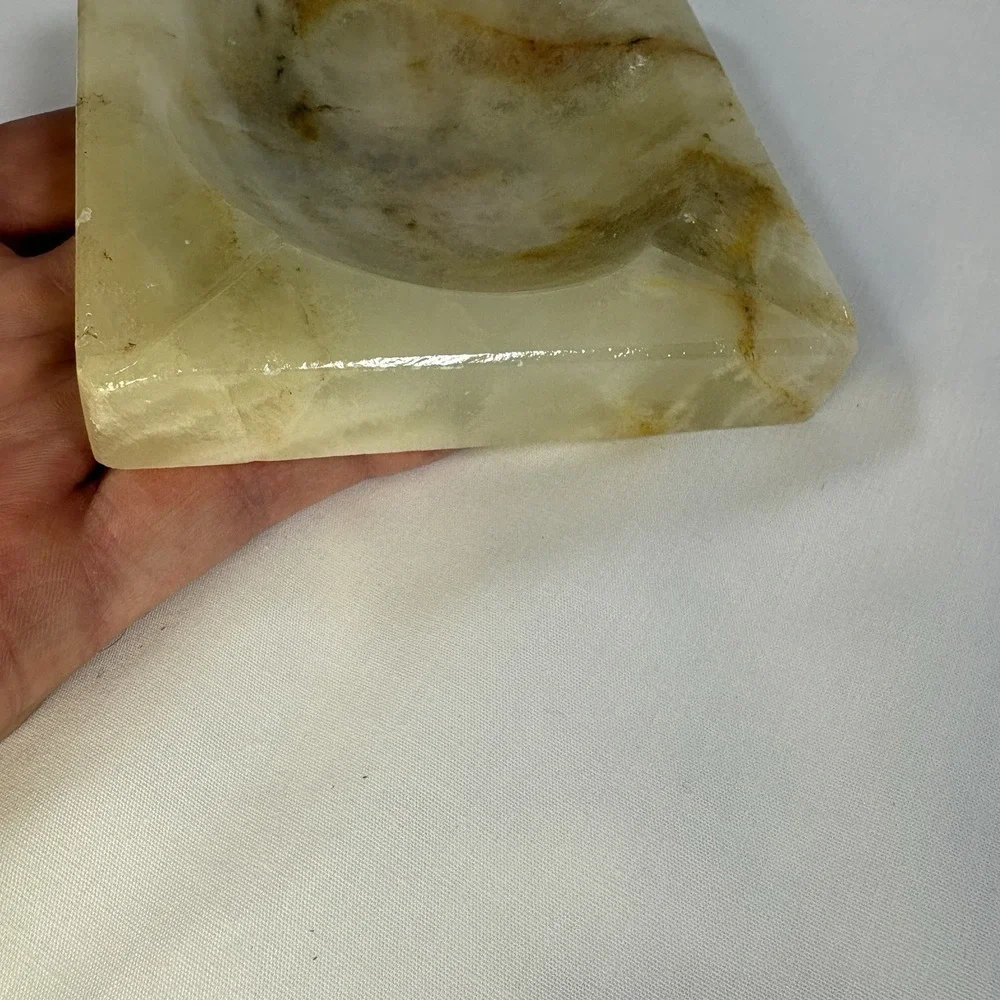 VINTAGE ASHTRAY SOLID MARBLE TAN BROWN LARGE HEAVY 4in Square S2-371